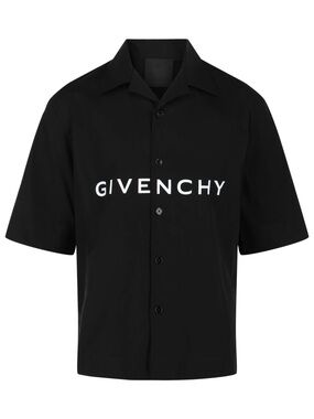 Givenchy Black Short-Sleeve Button-Down Shirt with White Logo